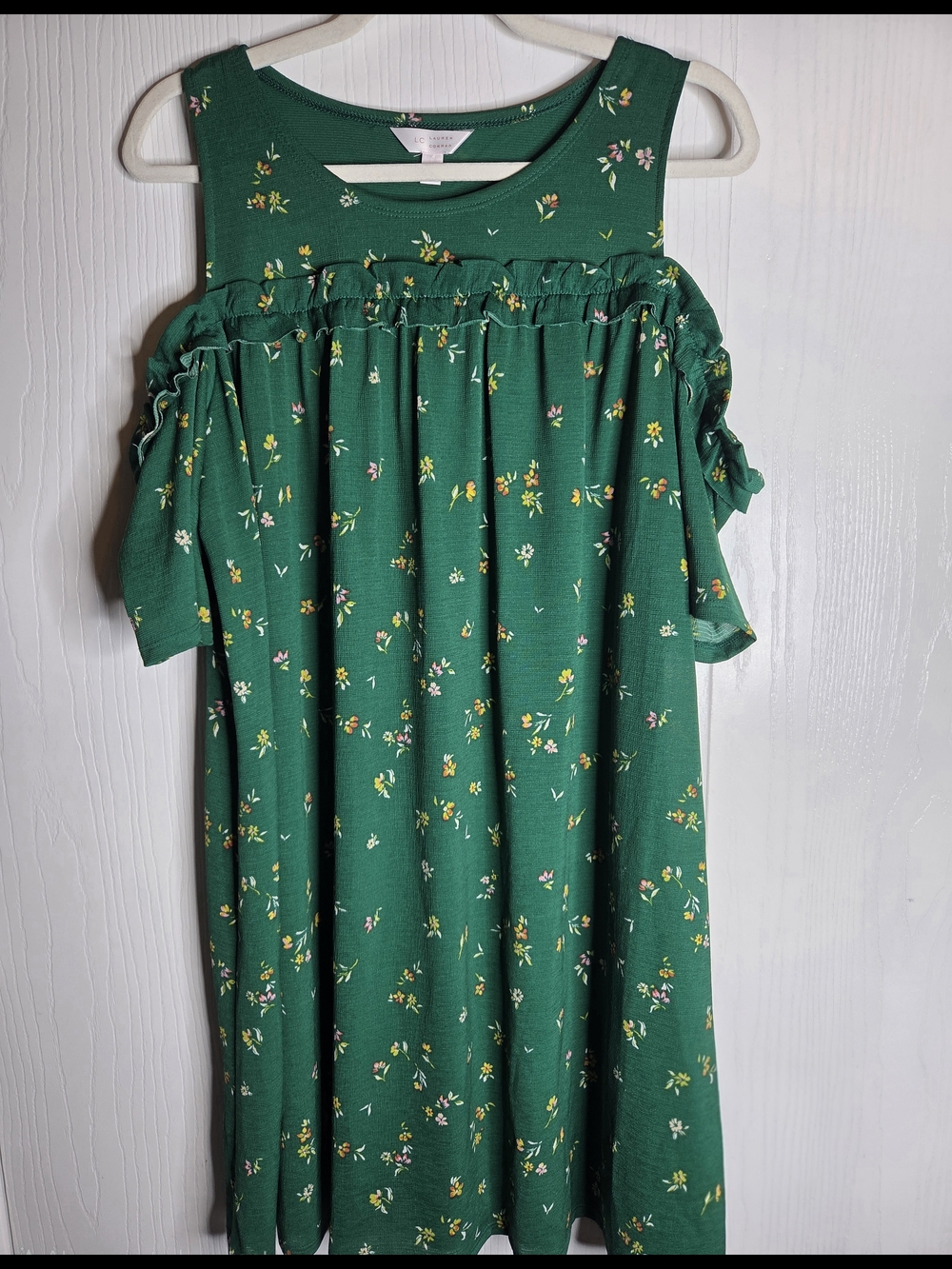LC Lauren Conrad Green Floral Ruffle Swing Cold-Shoulder Flowy Dress Size XL